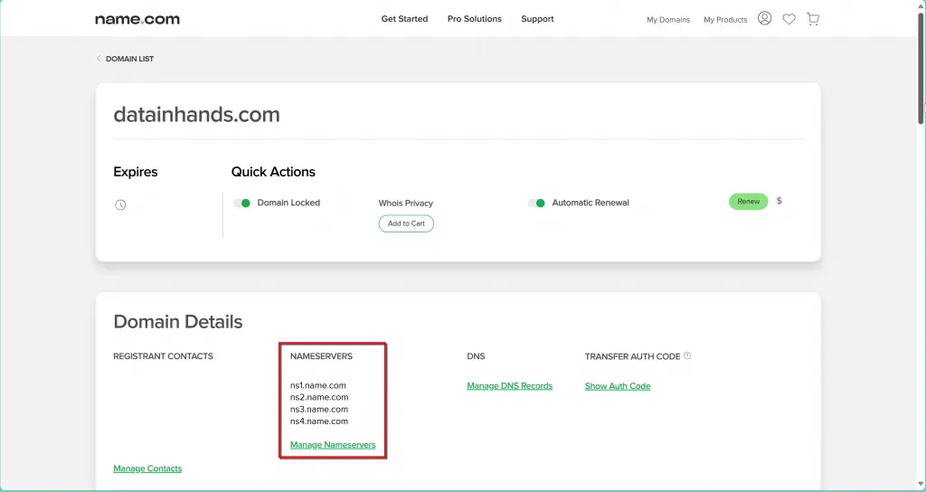 name.com namesserver management