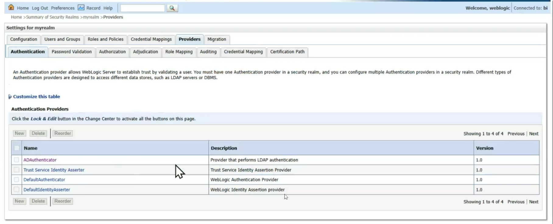 Authentication Providers list